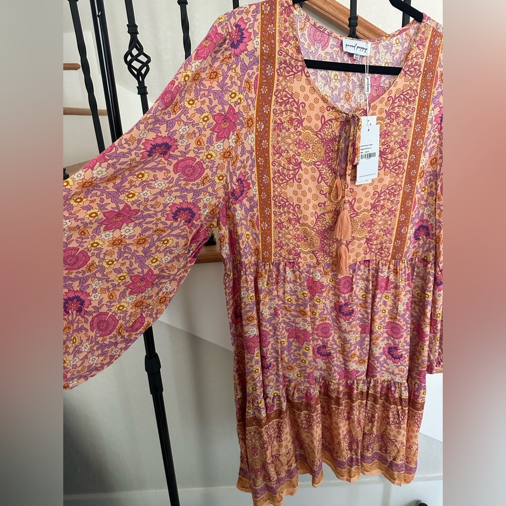 Proud Poppy Bohemian Long Sleeve Dress in Pink and Orange - Picture 4 of 5